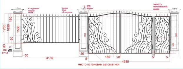 Пример чертежа кованых распашных ворот